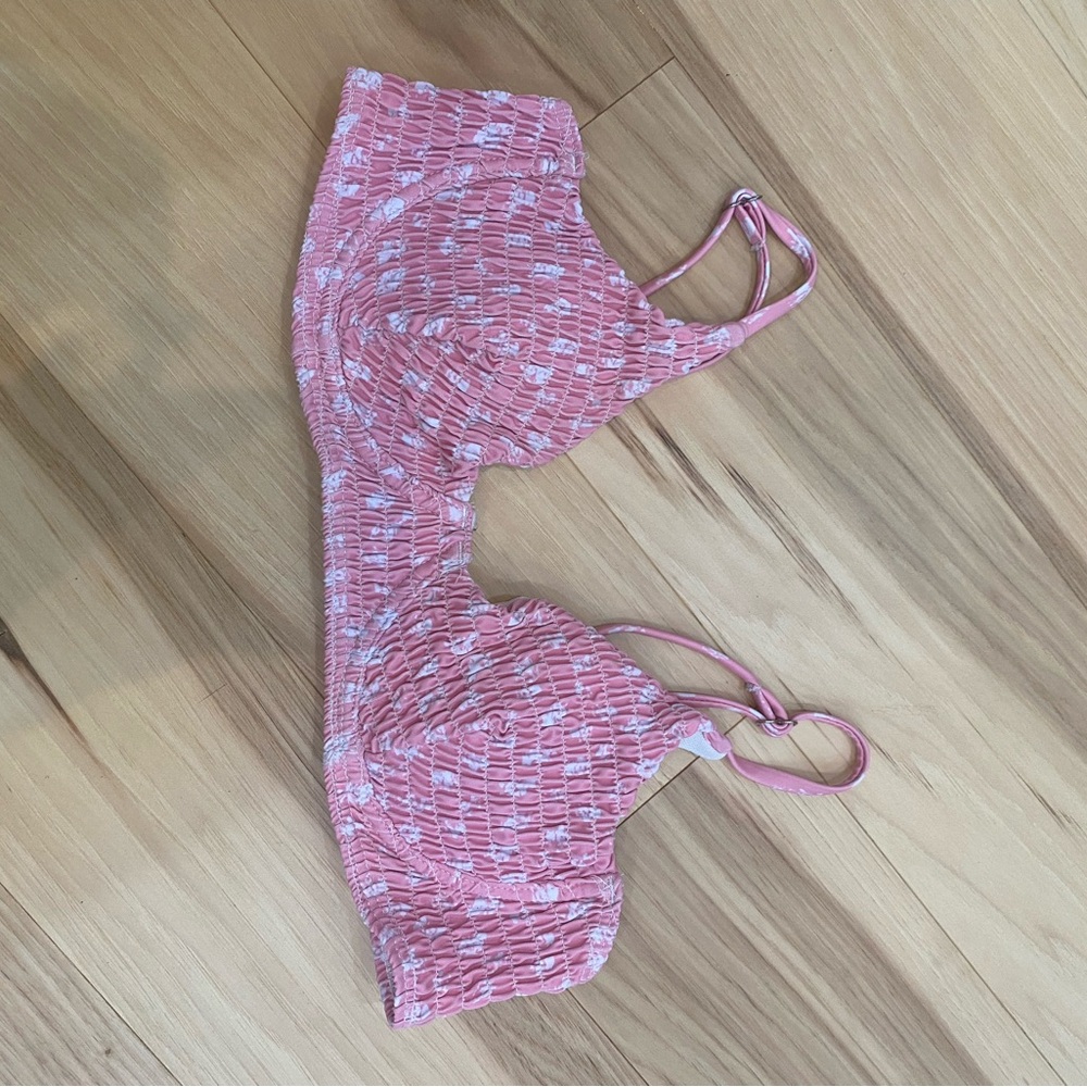 Shein Pink and white bikini sz S bralette top scrunched #beachwear